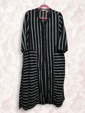 Soft Surroundings Moroccan Topper Black White Stripe Tunic Duster Large